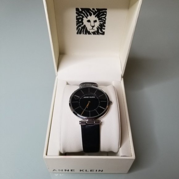 Anne Klein Women\'s Black Leather Strap Watch